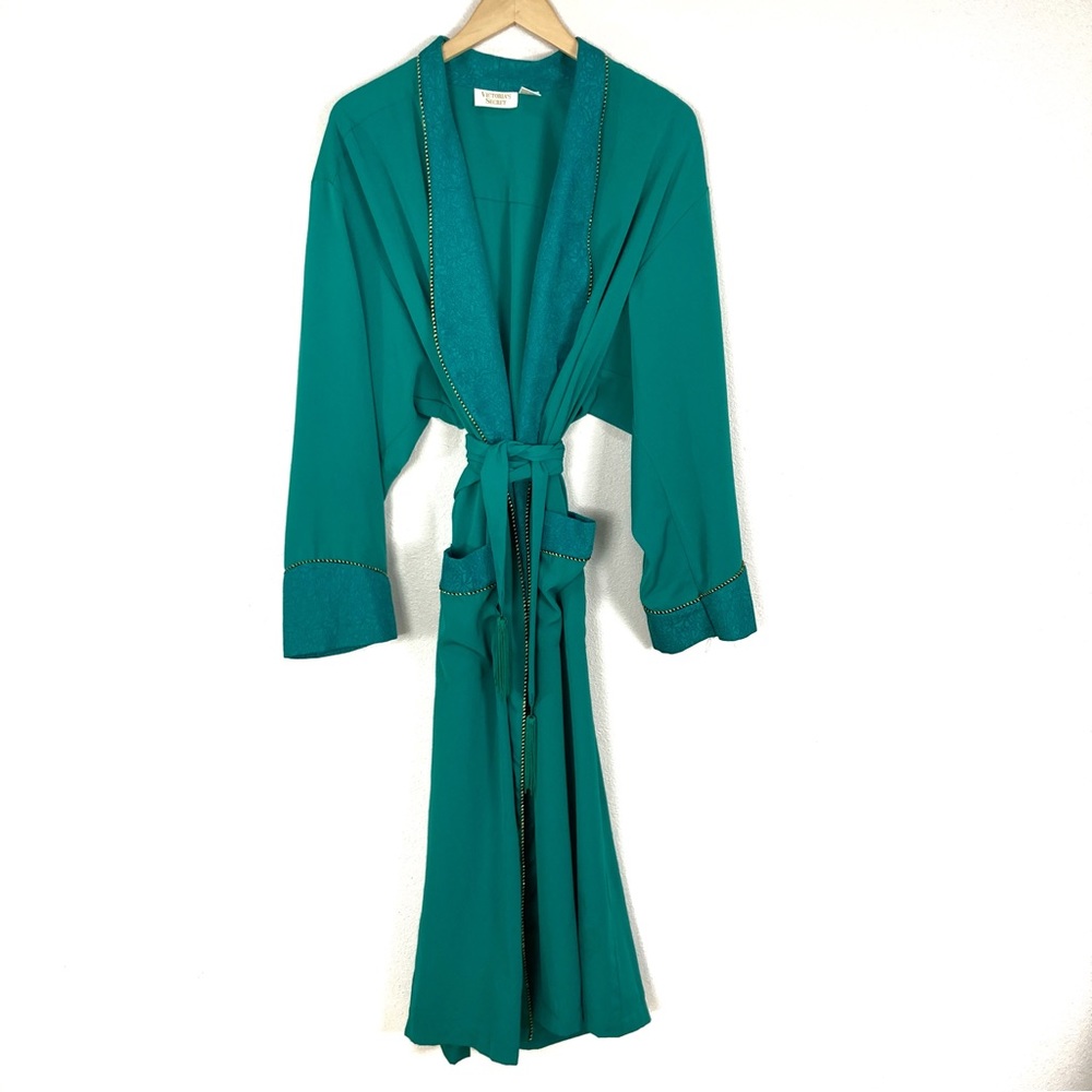 Vintage Victoria’s Secret Green Robe Wrap Tie Tassel Gold Label Women’s Sz Large